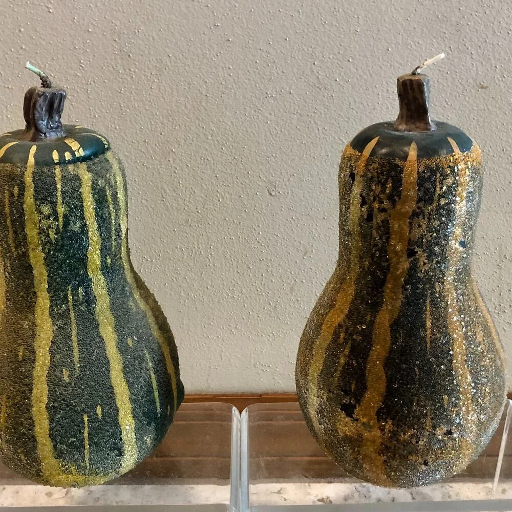 Pottery Barn Gourd Candles Sparkle Glitter New Bundle set of 2 LARGE